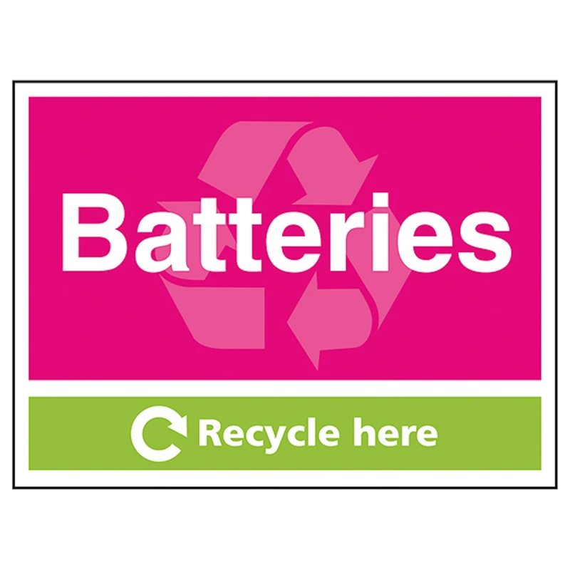 V Safety Batteries Recycle Here 600 x 450 mm - Glow In The Dark Self Adhesive Vinyl Safety Sign