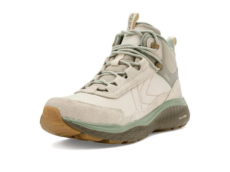 KEEN Women's Leiki Leather Mid Waterproof Hiking Boots, Birch/Lily Pad, 3.5