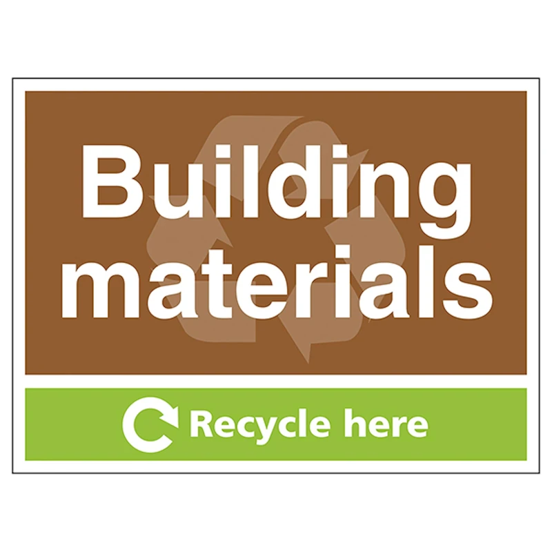 V Safety Building Materials Recycle Here 600 x 450 mm - Glow In The Dark Self Adhesive Vinyl Safety Sign