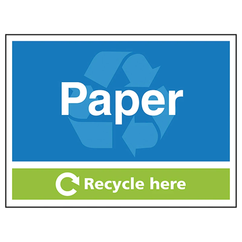 V Safety Paper Recycle Here 600 x 450 mm - Glow In The Dark Self Adhesive Vinyl Safety Sign