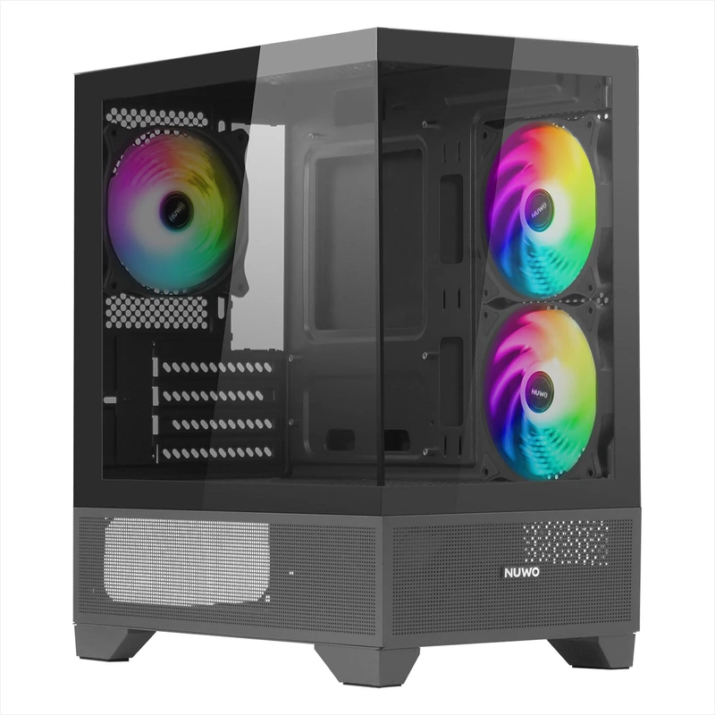 Nuwo Clash CK100 Case PC Gaming Micro-ATX - Mini Tower 3 ARGB Fans 120 mm - Front and Side Panel in Panoramic Glass without Frame, Black