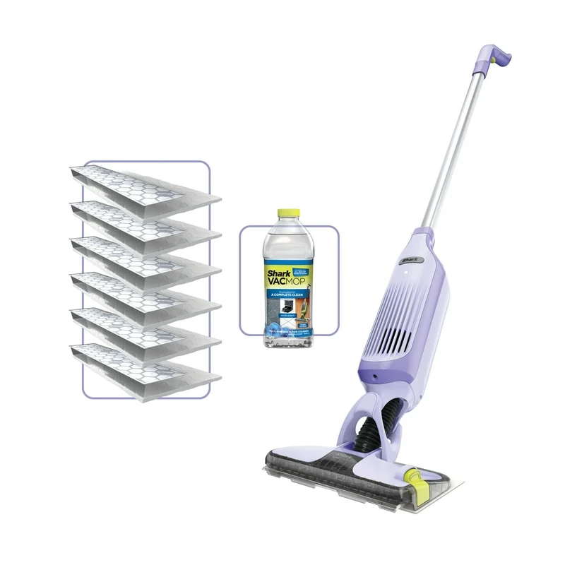 Shark VacMop 2-in-1 Cordless Hard Floor Vacuum Spray Mop, 6x Disposable Pad Refills, 355ml Multi-Surface Floor Cleaner, Lightweight 1.5kg, Maintenance-Free Disposable Pads, Lavender, VM200UKPL