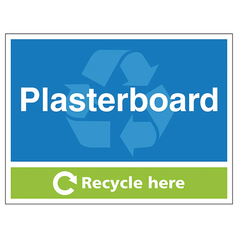 V Safety Plasterboard Recycle Here 600 x 450 mm - Glow In The Dark Self Adhesive Vinyl Safety Sign