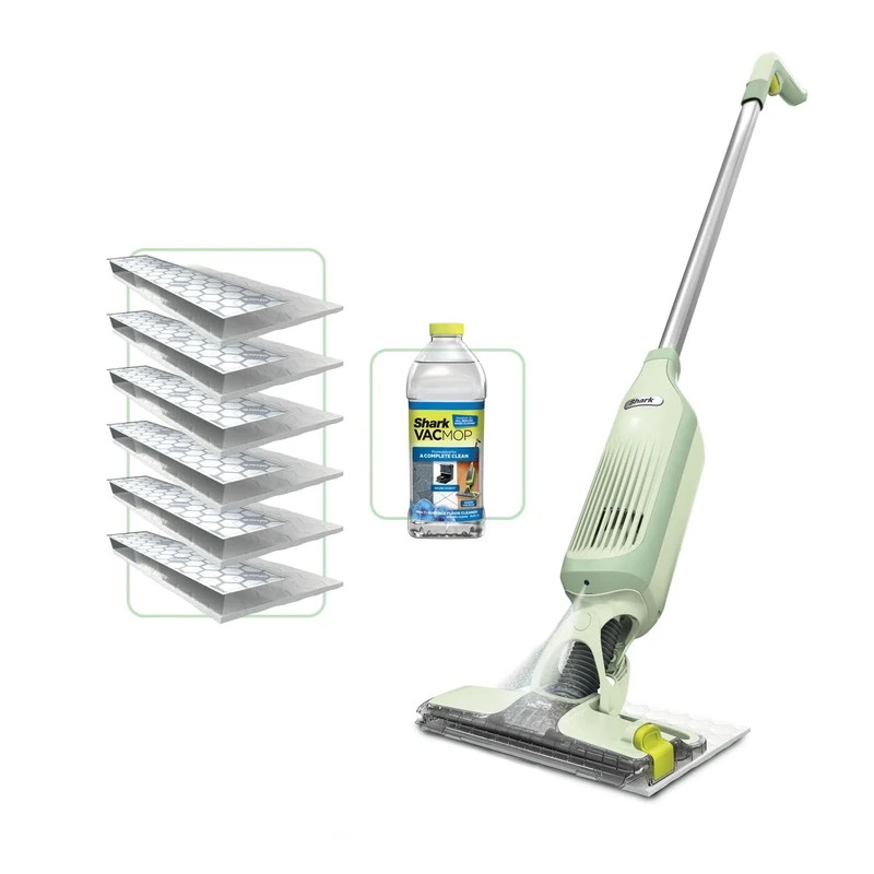 Shark VacMop 2-in-1 Cordless Hard Floor Vacuum Spray Mop, 6x Disposable Pad Refills, 355ml Multi-Surface Floor Cleaner, Lightweight 1.5kg, Maintenance-Free Disposable Pads, Lime Green, VM200UKGN
