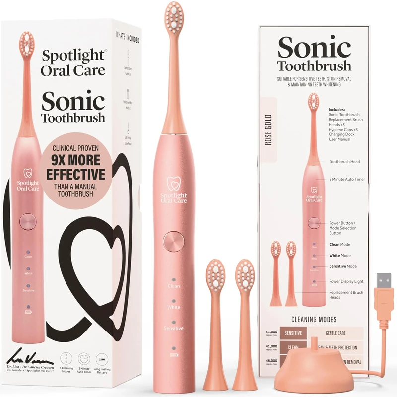 Spotlight Oral Care Sonic Electric Toothbrush - Made by Dentists | Removes 9× More Plaque Than A Manual Brush | Up to 70-Day Battery | Multi Award Winning | Premium Oral-Care Electric Toothbrush