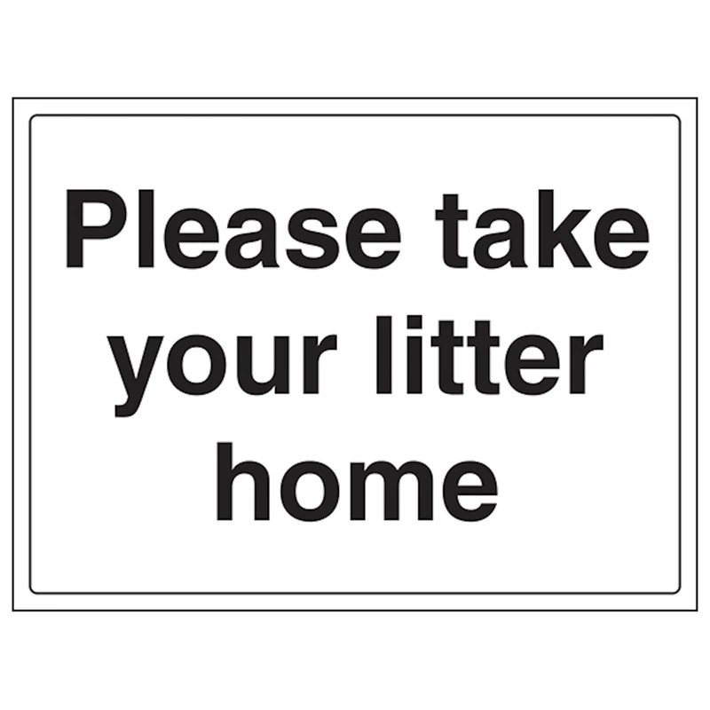 V Safety Please Take Your Litter Home Thank You - Large Landscape 600 x 450 mm - Glow In The Dark Self Adhesive Vinyl Safety Sign