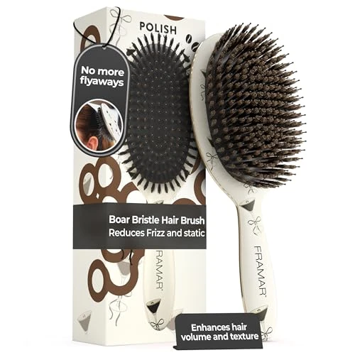 FRAMAR Soft Boar Bristle Hair Brush For Women – Boars Hair Brush For Women, Boar Brush For Fine Hair, Hairbrush For Fine Hair, Soft Bristle Brush For Slick Back, Volume and Shine - Espresso