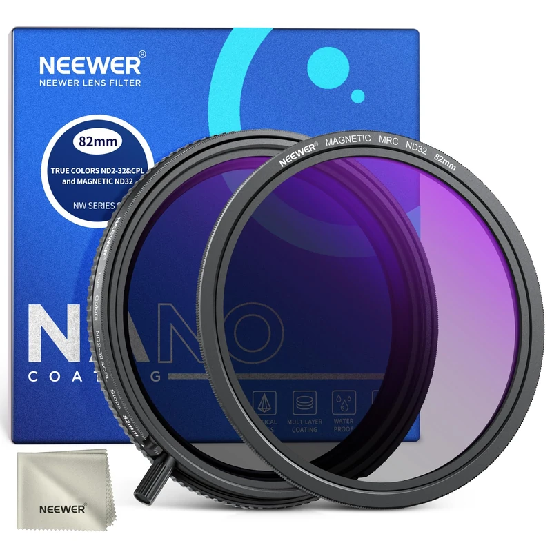 NEEWER 82mm ND Filter Set, True Colors 2 In 1 Variable ND2-32 & CPL with Magnetic ND32 Filter, Single Knob for Exposure Control Accurate Color Reproduction, No Vignetting & X Cross