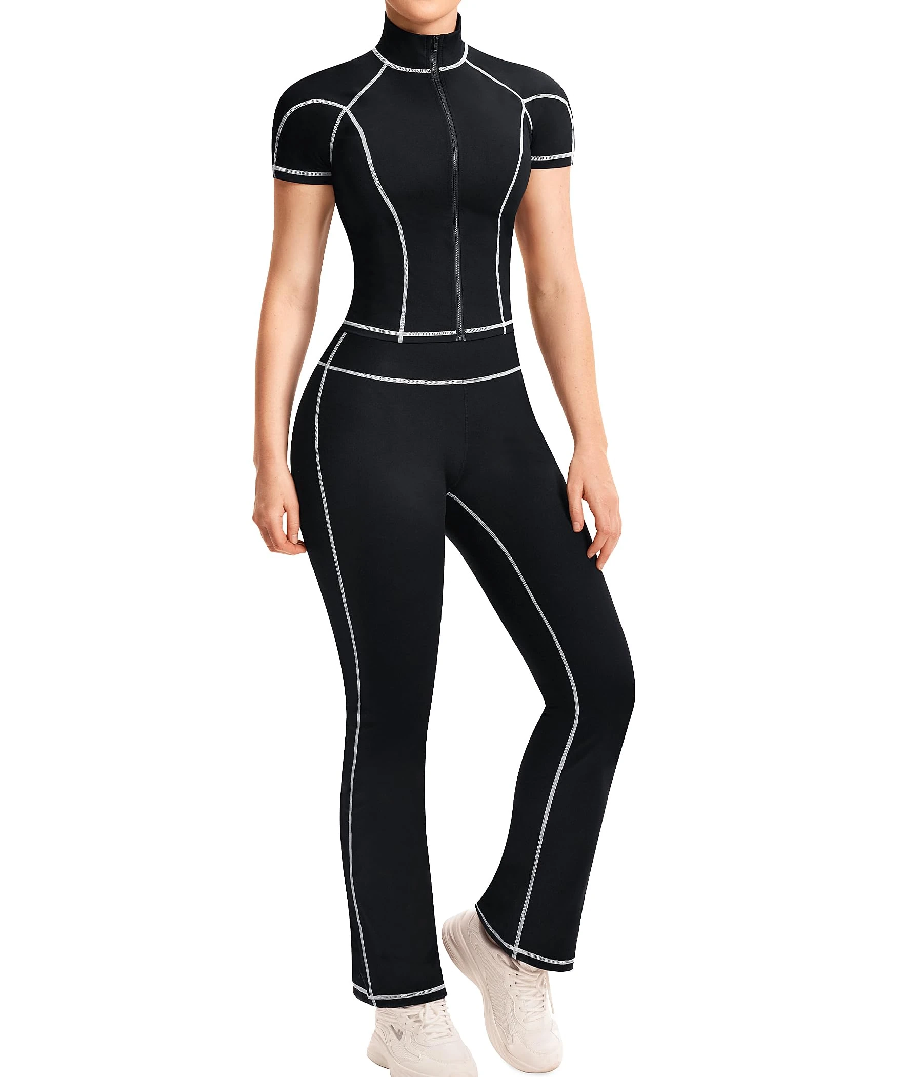 Gotoly Women's Tracksuit Two Piece Outfit Short Sleeve Gym Activewear Workout Set (UK, Alpha, M, Regular, Regular, Black)