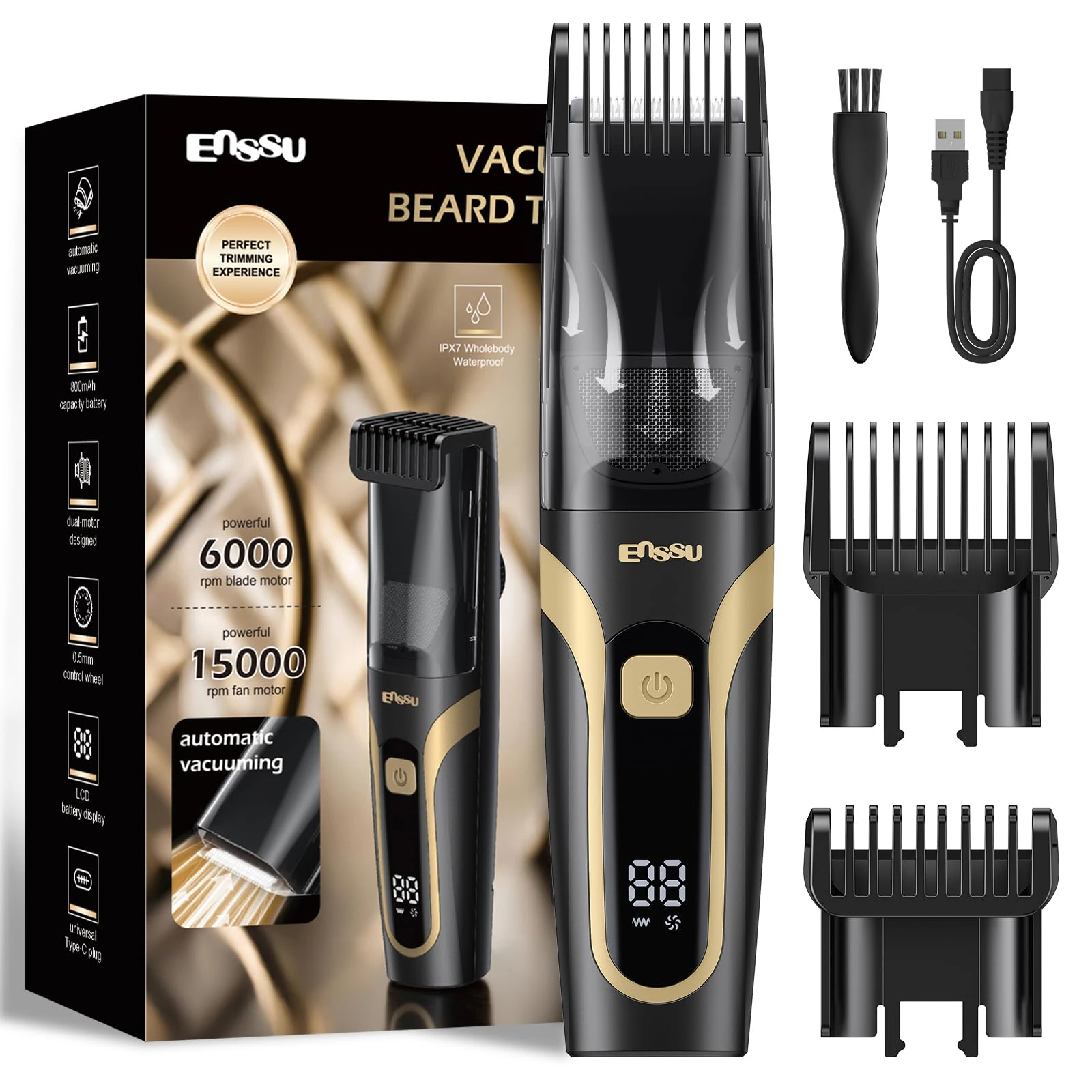 zuxify Vacuum Beard Trimmer for Men, Adjustable Beard Trimmer Length Comb(1-20MM), Body Hair Trimmer for Mens, Cordless Rechargeable Mustache Stubble Trimmer Men, Electric Body Shavers for Mens