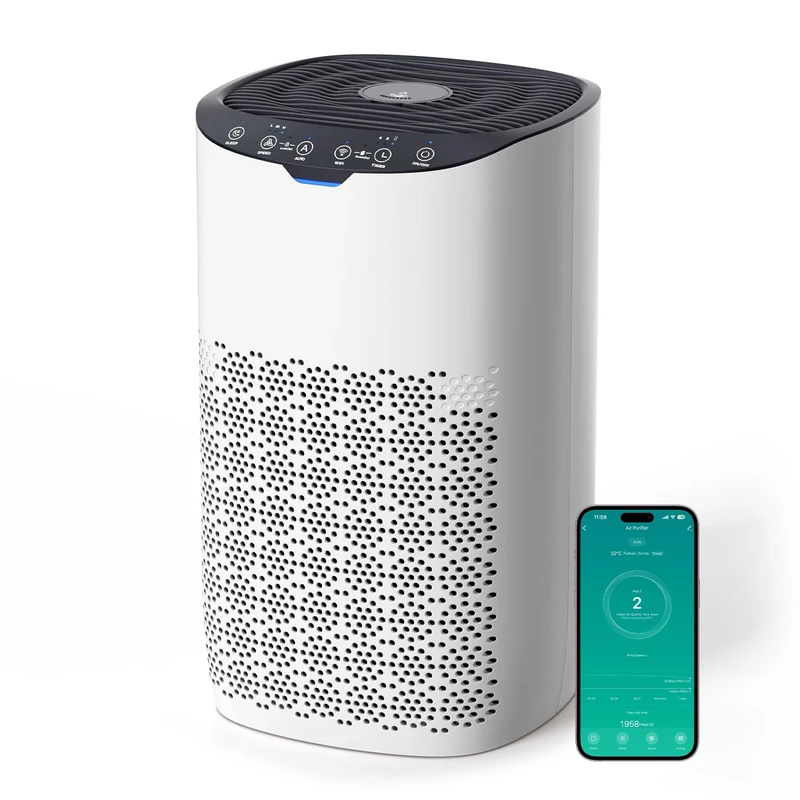 AROEVE Air Purifier for Bedroom Home, 120㎡ Coverage, CADR 300 m³/h, Air Quality Sensor, Auto Mode, Quiet 25dB, Filters Pollen/Dust/Pet Hair/Smoke, White