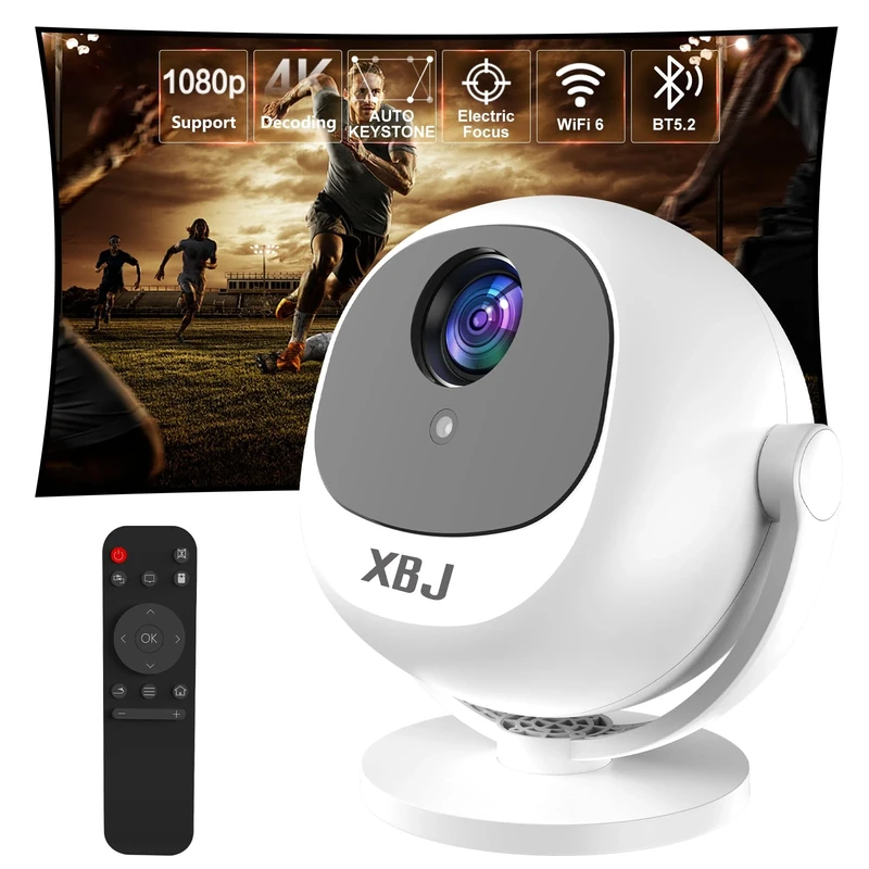 [Electric Focus] XBJ 360 Portable Projector, Support 4K 1080P 300 ANSI Mini Projector with Wifi and Bluetooth, Auto Keystone Movie Projector, Proyector Portátil, Perfect for Movie Nights, White