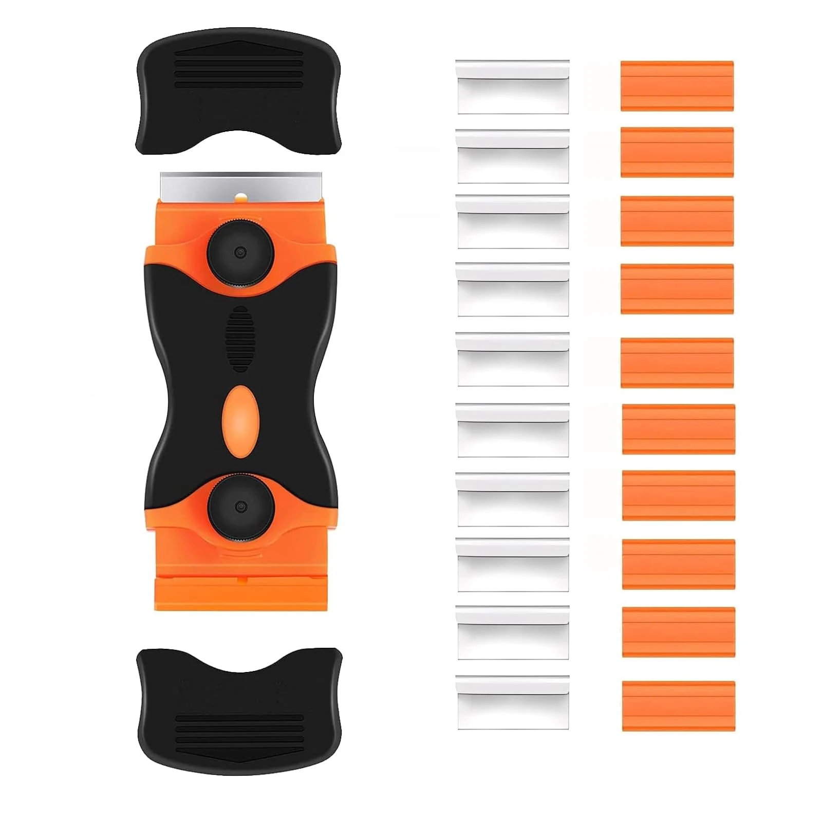 Double Edged Glass Scraper for Cleaning – Razor Blade Scraper with 10 Metal + 10 Plastic Blades, Super Scraper Tool Non Scratch for Window, Ceramic Hob, Oven, Cooktop, Sticker or Paint Removal