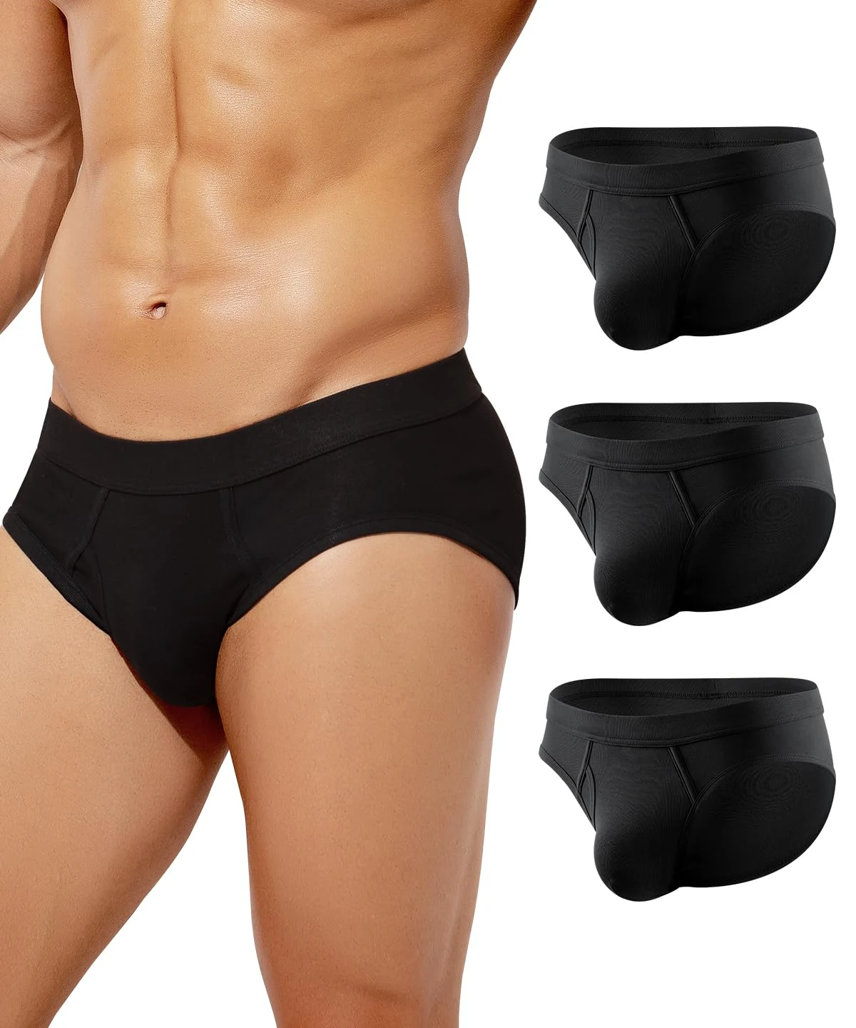 Casey Kevin Men's Underwear Briefs Soft Cotton Underpants Stretch Pants Fit Waistband Briefs Underwear with Fly Pack of 3,M