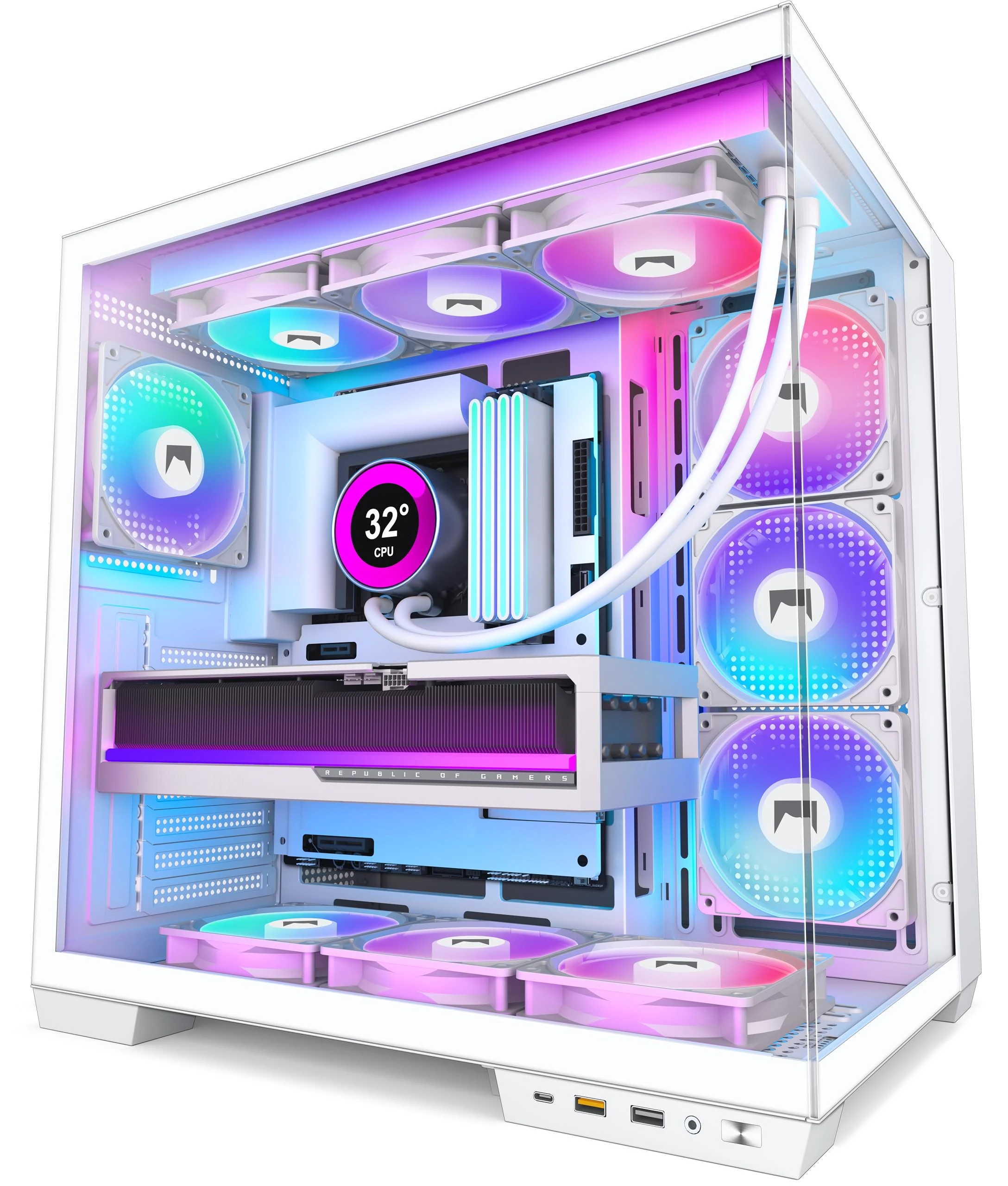 HYXN H1 ATX PC Case-Pre-Installed 7 PWM ARGB Fans, Dual Chamber Mid-Tower Gaming PC Case, with Type-C, Simultaneous Installation of 3x 360mm Radiators, Black (White, H1)
