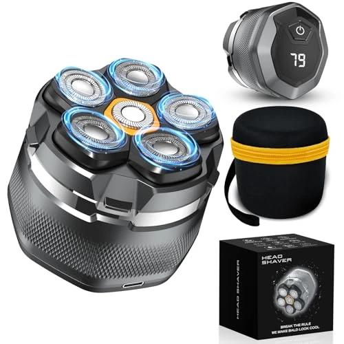 Head Shavers for Men, 2025 Upgraded 6D Flexible Head Shavers for Bald Men, IPX8 Waterproof, Wet/Dry Electric Shaver, Rotary Shaver with LED Display, USB-C Bald Razor with Travel Lock, Black&Grey