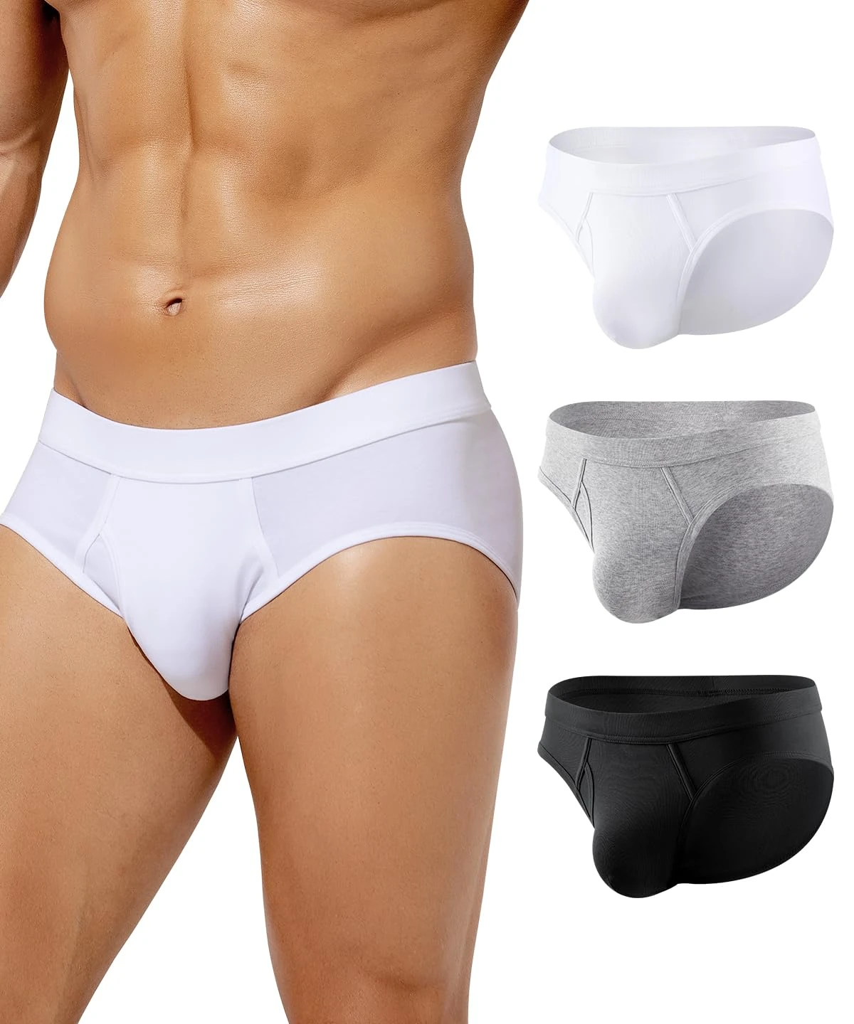 Casey Kevin Men's Underwear Briefs Soft Cotton Underpants Stretch Pants Fit Waistband Briefs Underwear with Fly Pack of 3,S