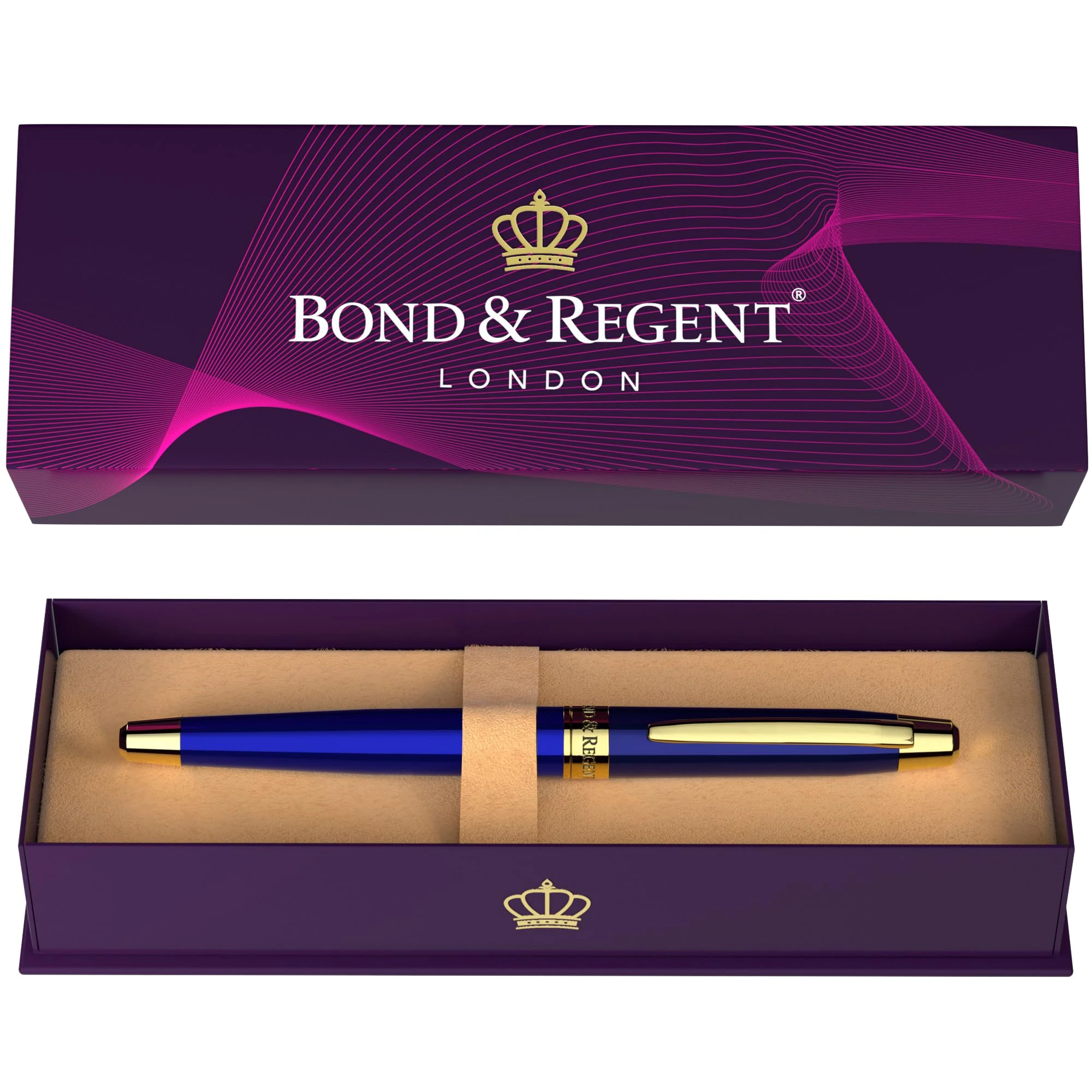 Bond & Regent Royal Blue & 24 Karat Gold - Certified Luxury Grade Rollerball Pen | Nice Gift for Men & Women