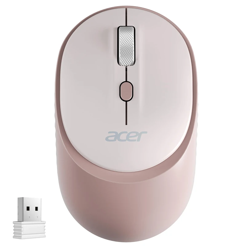 acer Bluetooth Wireless Mouse, BT5.2 & 2.4G Dual-Mode Computer Mouse, USB Receiver, Portable Cordless Mouse 3 Devices, Quiet Click, 1600 DPI Mice for Laptop, PC, Desktop, Microsoft, Windows (Pink)
