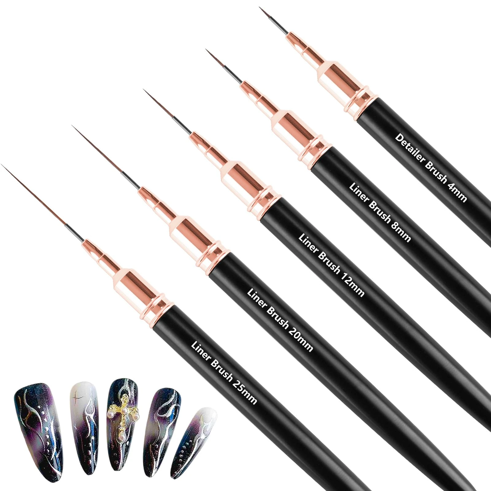 MOXYOY Nail Art Liner Brushes, 5Pcs Liner Brushes Set, Fingernails Drawing Tool for Thin Details, Long Lines, Gel Polish Painting & Nail Design, Sizes 4/8/12/20/25mm