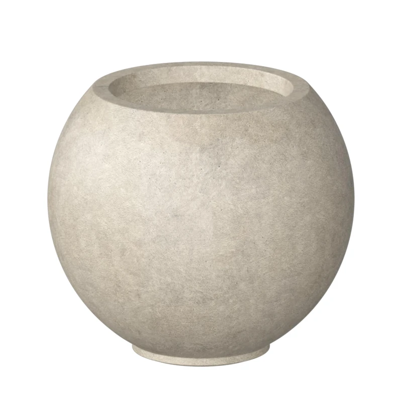 Kante Round Concrete Flower Pot, 19.3 Inch Dia (14" Opening) Sphere Shape Design Planter with Drainage Hole and Rubber Plug for Outdoor Plants, Weathered Concrete Finish with Warm Brown Interior