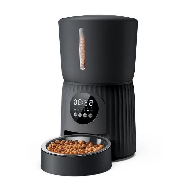 Faroro Automatic Cat Feeder, 4L Cat Feeder Automatic with Timer, Portion Control & 10s Voice Recording, 1-6 Meals for Cats & Small Dogs (Black)