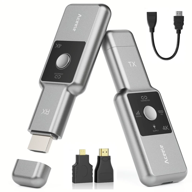 4K@30Hz Wireless HDMI Transmitter and Receiver, Wireless HDMI Sender Extender with LCD Screen, 3 Modes & 2.4G/5.8G Low Latency &165ft Range, for PC/Laptop/DV/HDTV/TV Box (No Need App/Bluetooth)