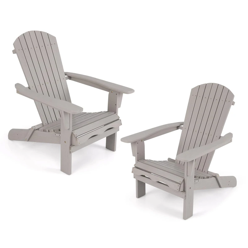 FANTASK Set of 2 Adirondack Chairs of 51 x 46 cm, Garden Chairs with High Back & Wide Armrests, Wooden Chair for Garden