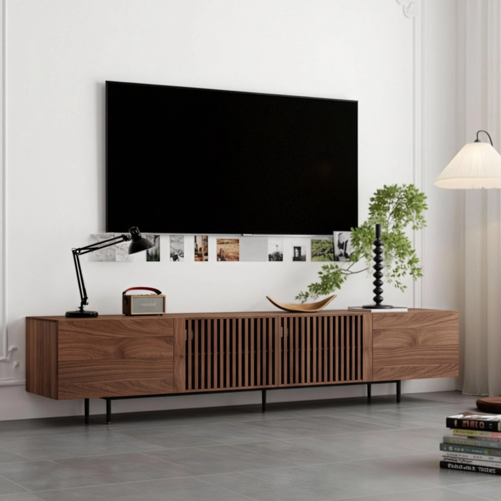 Vintage Walnut TV Stand Media Unit, 180/240 cm Wide Large TV Cabinet for 85 to 100+ Inch TVs, High Storage TV Console for Living Room & Bedroom, Carbon Steel Feet（240cm）