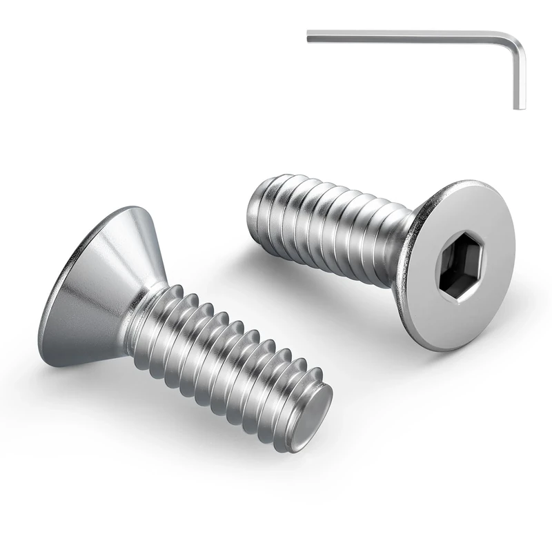 Wavanta 20Pcs M8 Bolts, M8 X 25mm Countersunk Bolts Screws, Flat Head Socket Cap Screws, 304 Stainless Steel, Full Thread, Bright Finish, with Hex Spanner