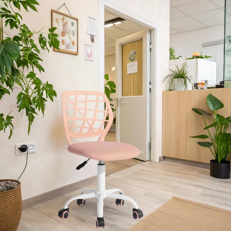 FurnitureR Reception Chairs for Office, Small Reception Chairs, Height Adjustable, 360° Selectable Wheels, Ergonomic Backrest, Breathable Fabric Seat, Pink