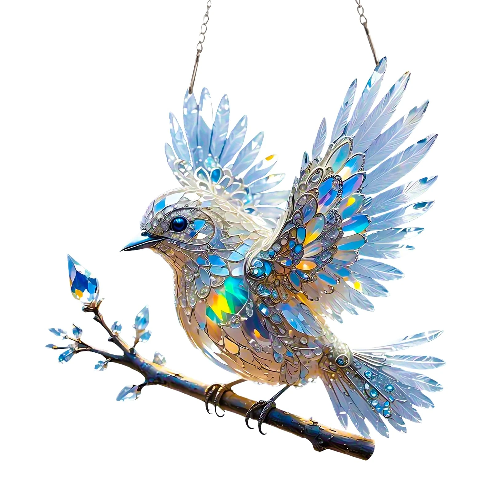 Crystal Bird Sun Catcher,Beautiful Bird Acrylic Living Room Courtyard Pendant, Glass Hanging Decorations for Windows,Holiday Scene Decoration Pendant Gift,2D Flat (Bluebird)