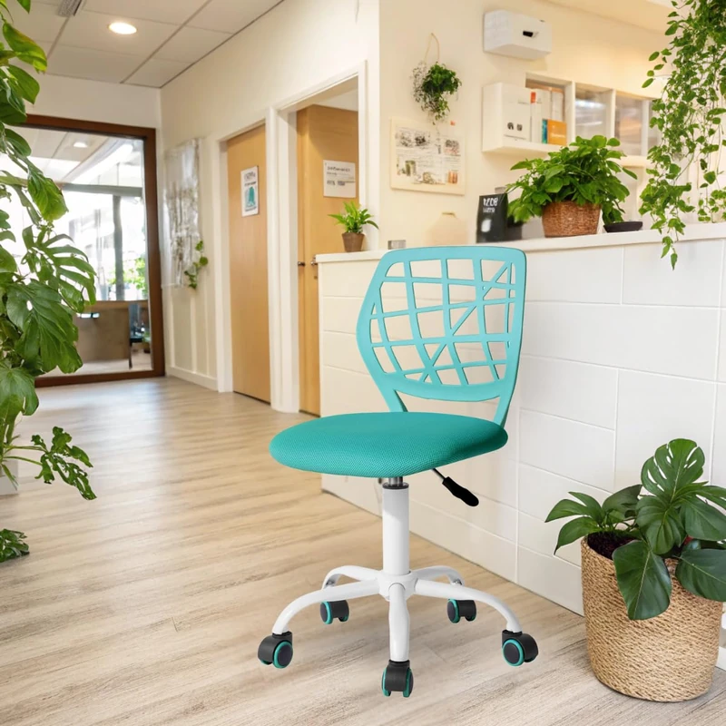 FurnitureR Reception Chairs for Office, Small Reception Chairs, Height Adjustable, 360° Selectable Wheels, Ergonomic Backrest, Breathable Fabric Seat, Turquoise