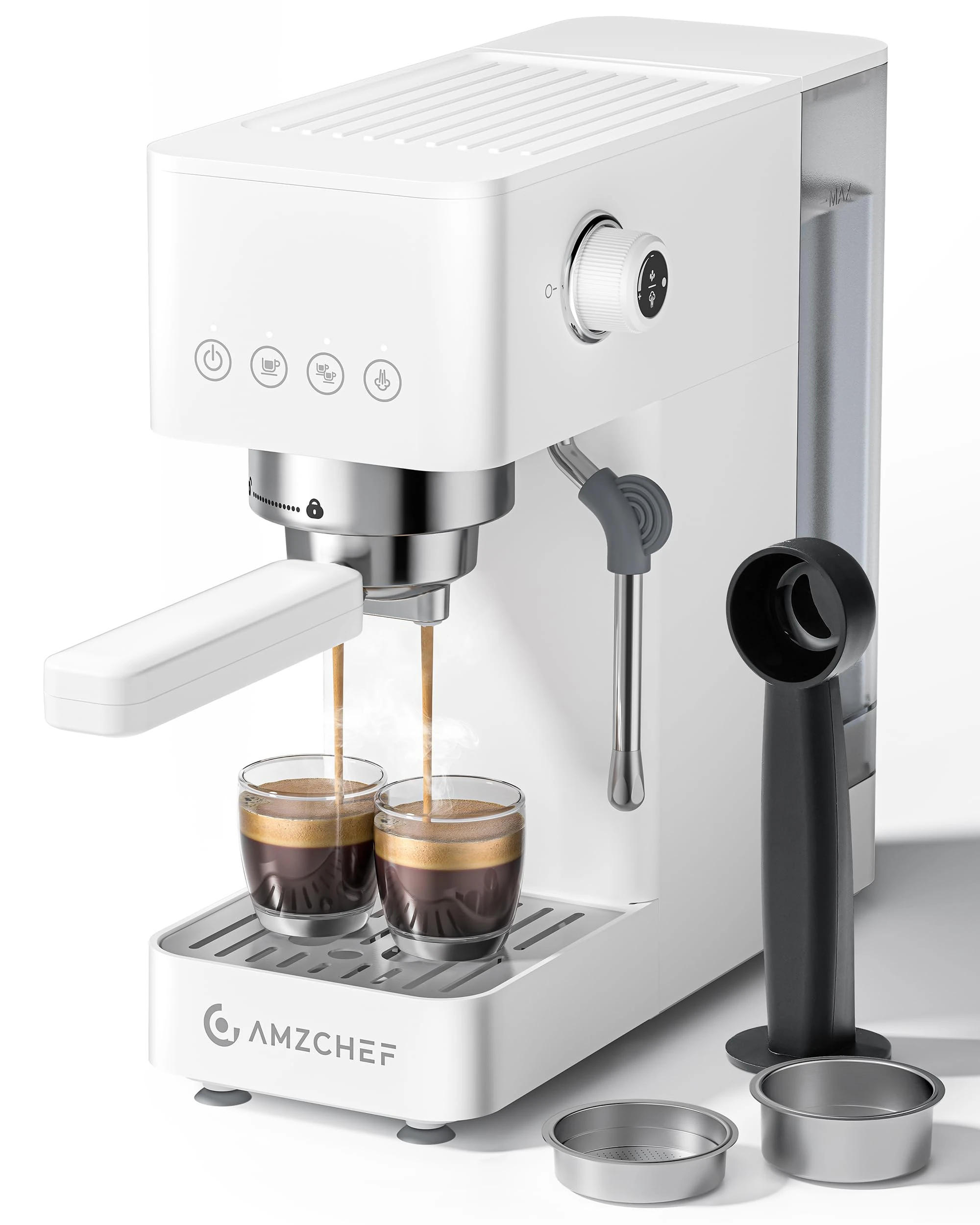 AMZCHEF 20-Bar-Professional-Espresso-Machine, 1350W Coffee Machine with Milk Frother, Flexible Brewing Options, Compact Espresso Machine for Cappuccino, Latte, White