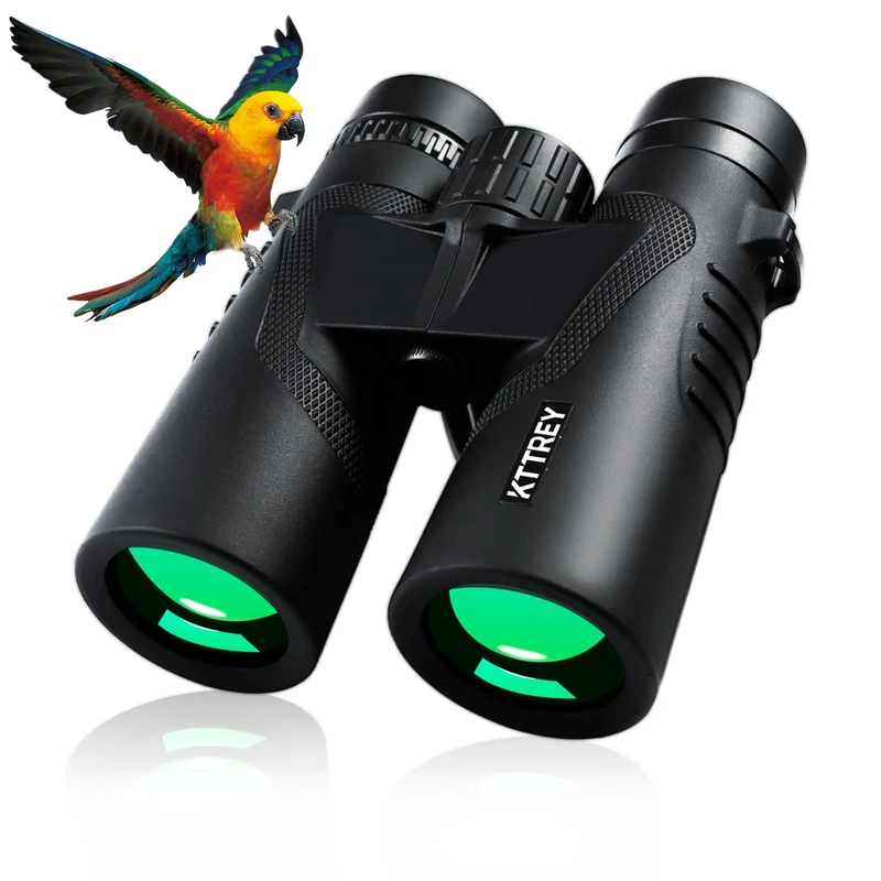 10x42 High Powered Binoculars for Adults, Kttrey Compact Waterproof Binoculars with Clear Low Light Vision for Bird Watching, Hunting, Cruise, Stargazing and Travel, Includes Carrying Bag and Strap