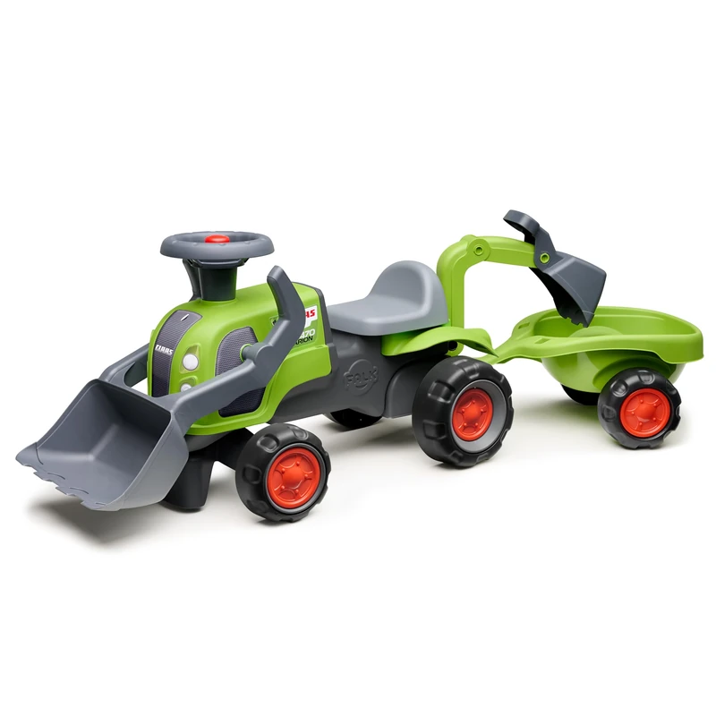 FALK - Claas Tractor Carrier - Green - Silent Wheels - Steering Wheel - Front Excavator - Excavator and Trailer - 90% Recycled Plastic - Made in France - From 12 Months - 312NS