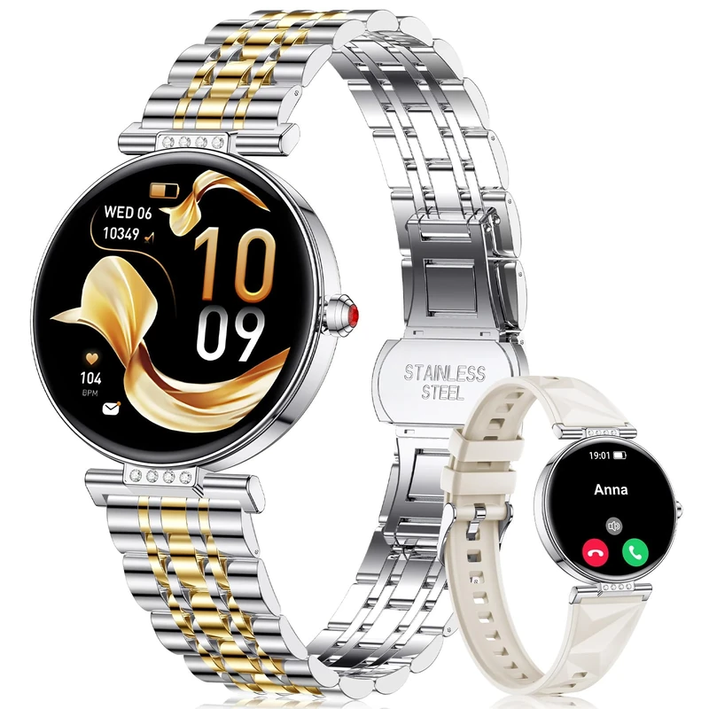 CIVO Smart Watch for Women Fitness: Tracker Step Counter Ladies Smartwatch - Bluetooth Calls Compatible with iOS & Android, Silver Gold