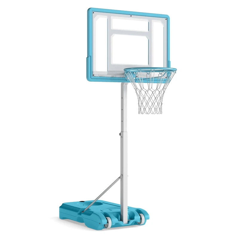 GYMAX Swimming Pool Basketball Hoop, 143-171cm Height Adjustable Poolside Basketball Goal System with Wheels and Fillable Base, Outdoor Indoor Portable Basketball Net Set for Kids Teens Adult