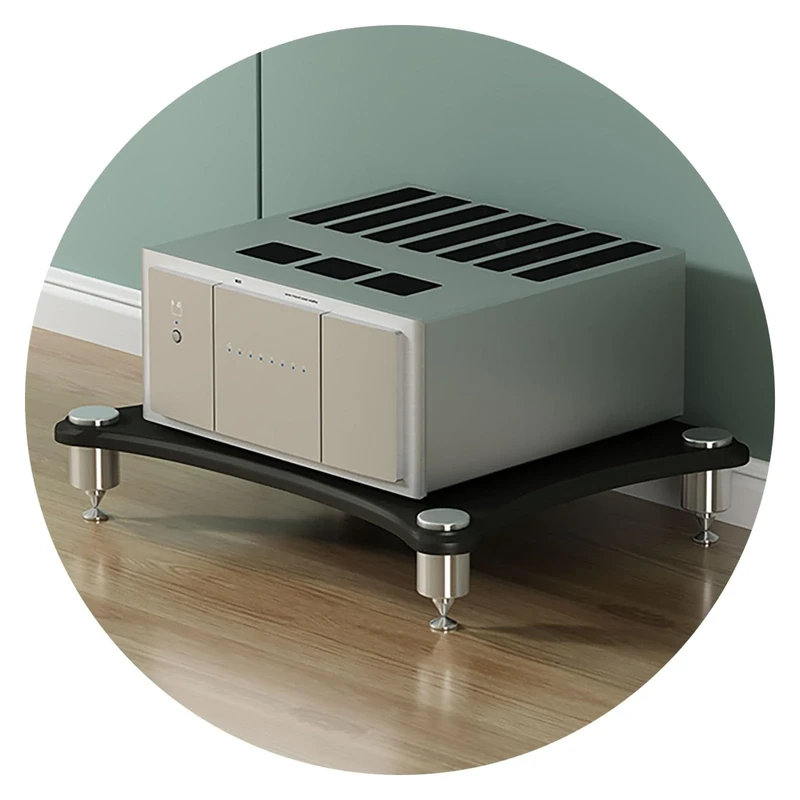 LIUJHGH HiFi Audio Rack Cabinet with Shock-Absorbing Feet, Solid Wood Shelf for Streaming Devices, Amplifiers, Speakers, and Media Storage(Black,1-Tier)