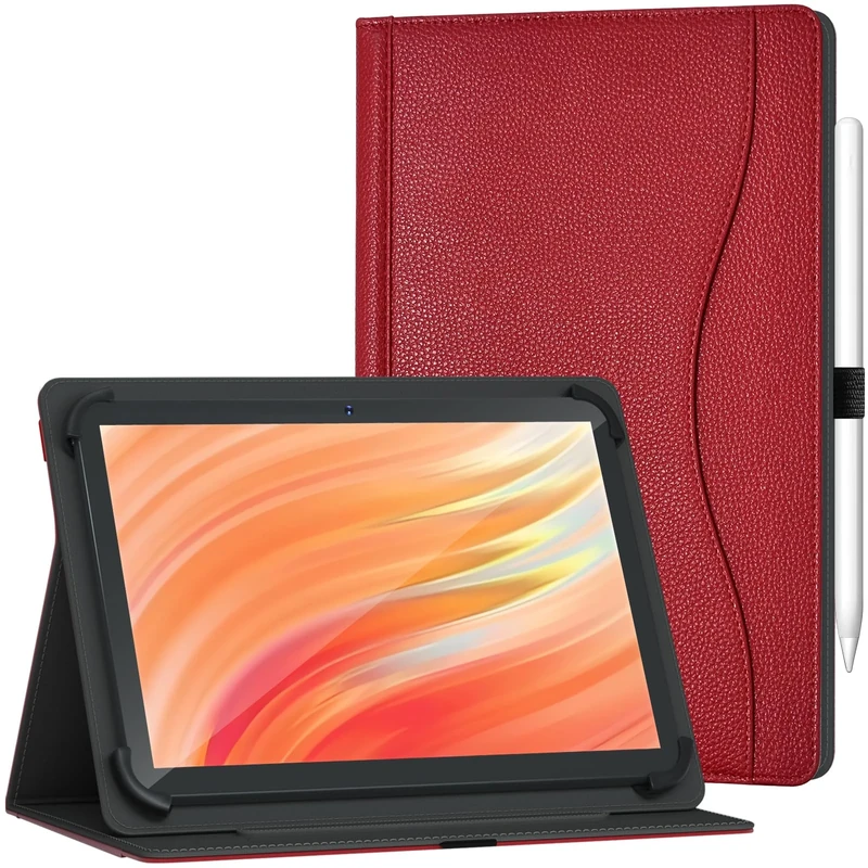 GOZOPO Universal Case for 10.1 inch Tablet, with Pocket Pen Holder Multi-Angle Stand Folio Cover for DOOGEE Tab A9/ U11/ U11 Pro/TECLAST P30/ 9.6-11 inch Tablet (Red)