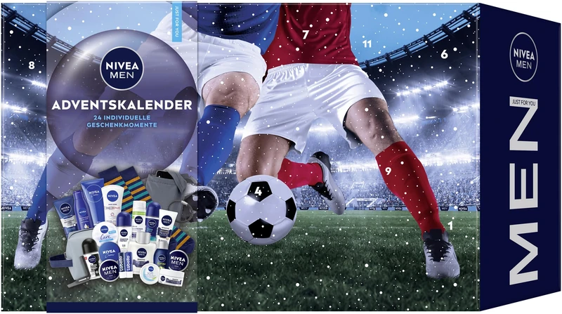 Nivea Advent Calendar Male 2025 with 24 Doors Full of Pampering Surprises, Christmas Calendar with Care Products, Care Set for the Advent Season with Nivea Men, Nivea and Labello Products
