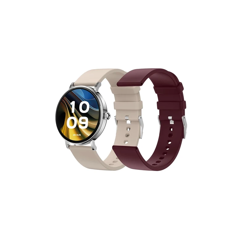 SPC Smartee Duo Velvet Smartwatch with 1.32" AMOLED Display | Bluetooth Calls | 2 Straps in Beige and Burgundy | 100 Sports | 7D Battery, Wireless Charging | Control via Android/iOS App - Image 1