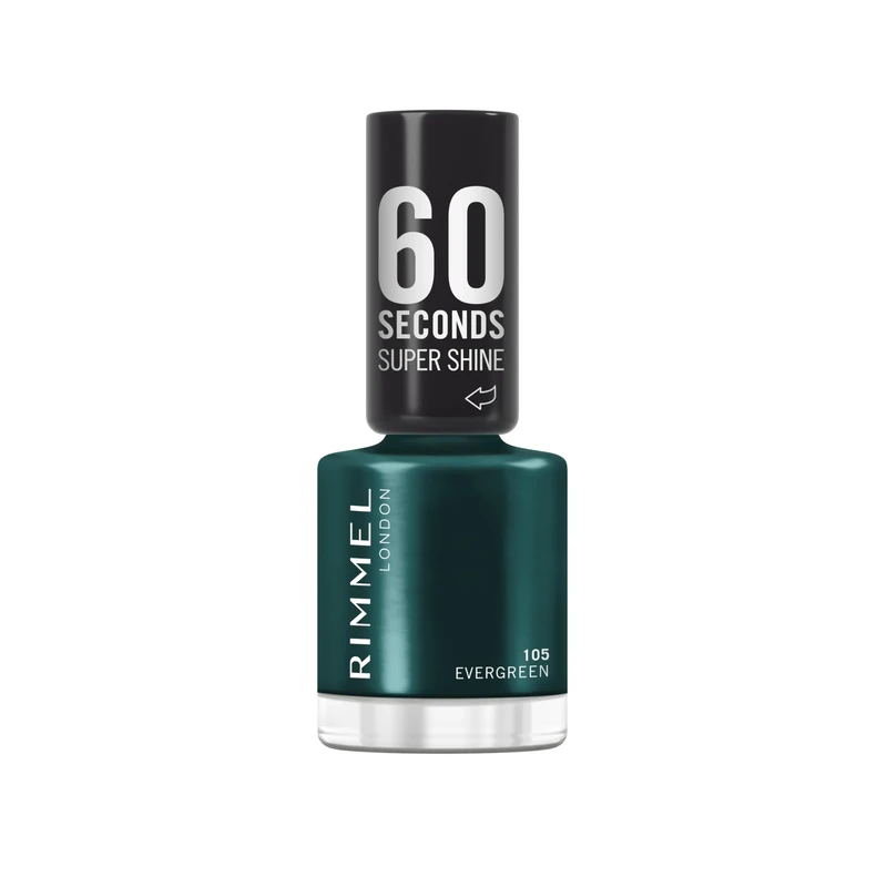 Rimmel 60 Seconds Super Shine Nail Polish, 105 Evergreen, Quick-Dry Nail Polish, Ultra-Shiny Finish, Easy to Apply, Vibrant Colour, Long-Wearing, Clean and Improved Formula, Vegan, 8ml