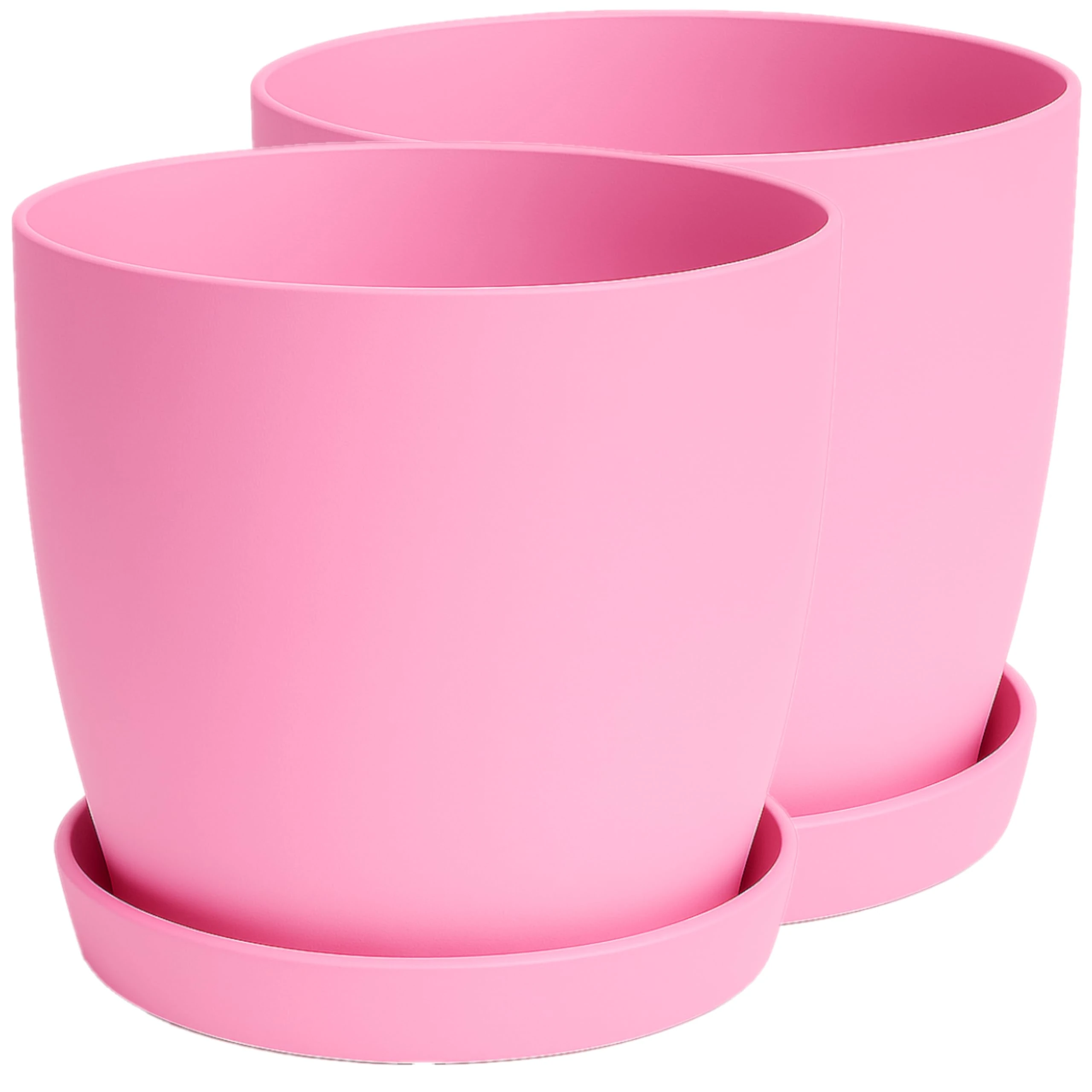 Home Garden Ornaments Plant Pots Indoor, Set of 2 with Saucers,6 Pastel Colours, Indoor Plant Pot, 8 Sizes (Pink, 18cm / 7.1 inch)