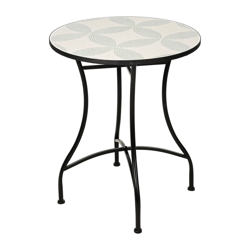 Well Home Bistro Table with Mosaic Design 60x71cm, Iron Tube and Creme Plate and Salvía Green - Image 1