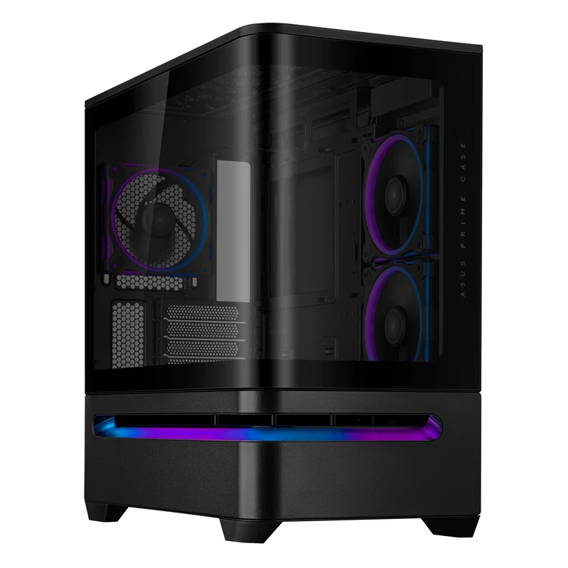 ASUS Prime AP202 ARGB (Black) - mATX PC Case (Curved Tempered Glass, Supports Graphics Cards up to 420mm, 360mm Long Radiators, 3 Integrated ARGB Fans)