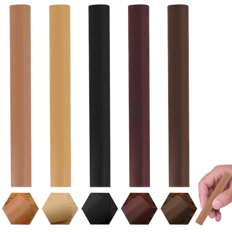 5Pcs Wood Filler Brown, Wax Filler Wood Repair Sticks, Wooden Floor Scratch Repair Sticks, Light to Dark Brown Oak Wood Scratch Repair Crayons Multi-Surface for Laminate Floor Table Door Guitar