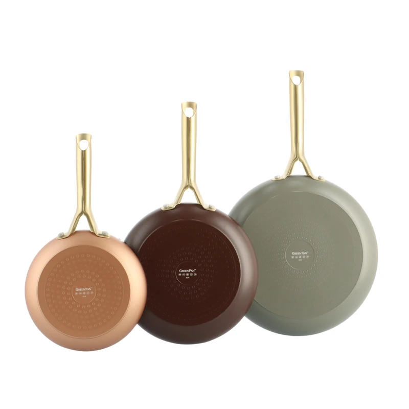 GreenPan Shades 3-Piece Ceramic Non-Stick Pans Set, Ø 20/24/28 cm, PFAS-Free, Induction Suitable, Gold Stainless Steel Handle, Dishwasher Safe, Oven-Safe, Terra - Image 1