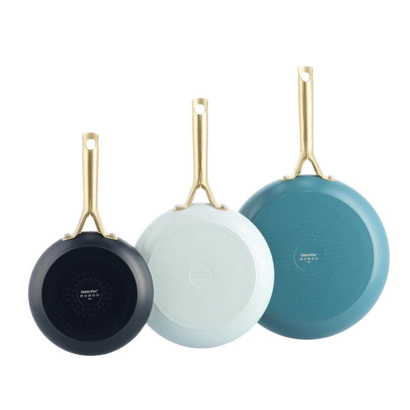 GreenPan Shades 3-piece Ceramic Non-Stick Frying Pan Set, Ø 20/24/28 cm, PFAS-Free, Induction-Compatible, Gold Stainless Steel Handle, Dishwasher-Safe, Oven-Safe, Coastal
