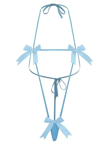 Choomomo Women Bikinis Sexy Naughty Micro See Through Teddy Lingerie Bodysuit Top One Piece Swimwear Blue A One Size